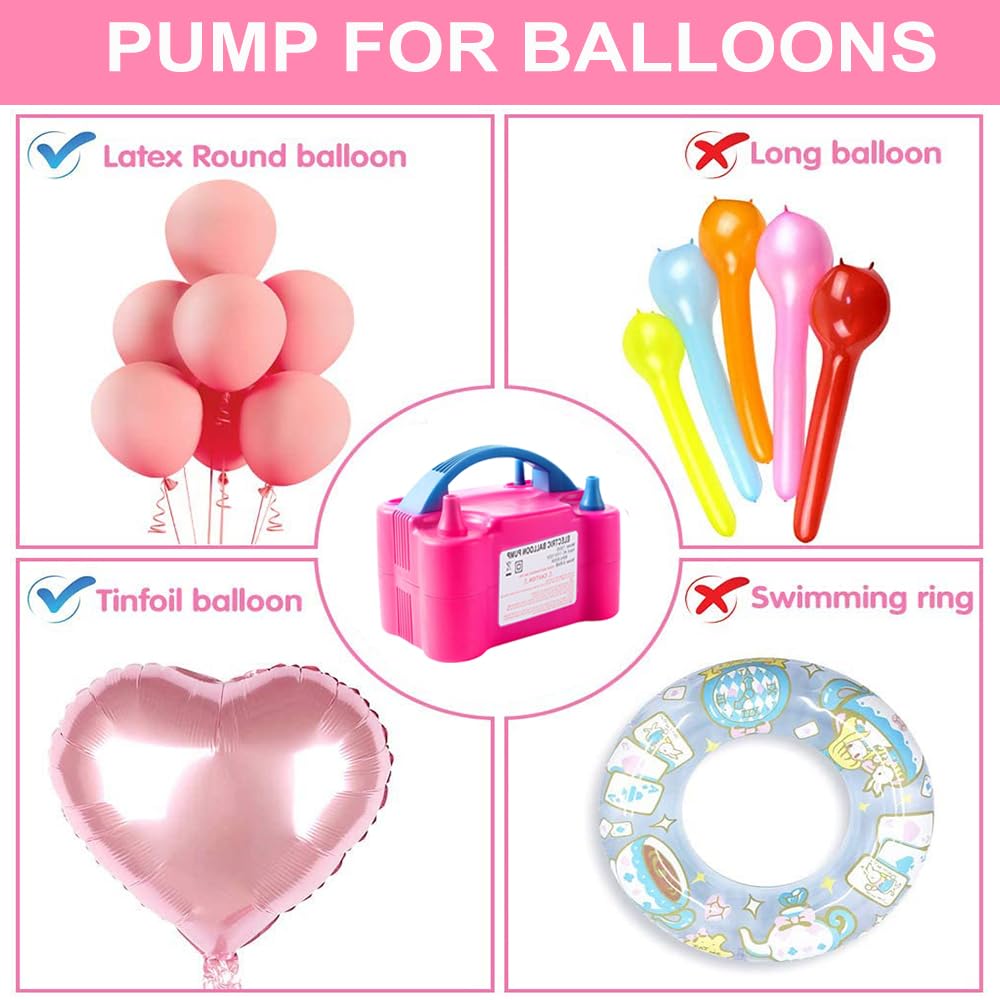 Balloon Pump Electric, 110V-120V Portable Dual Nozzle Balloon Blower with Tying Tools, Clips, Strips, Glues, Ribbons for Birthday Party Wedding Decorations