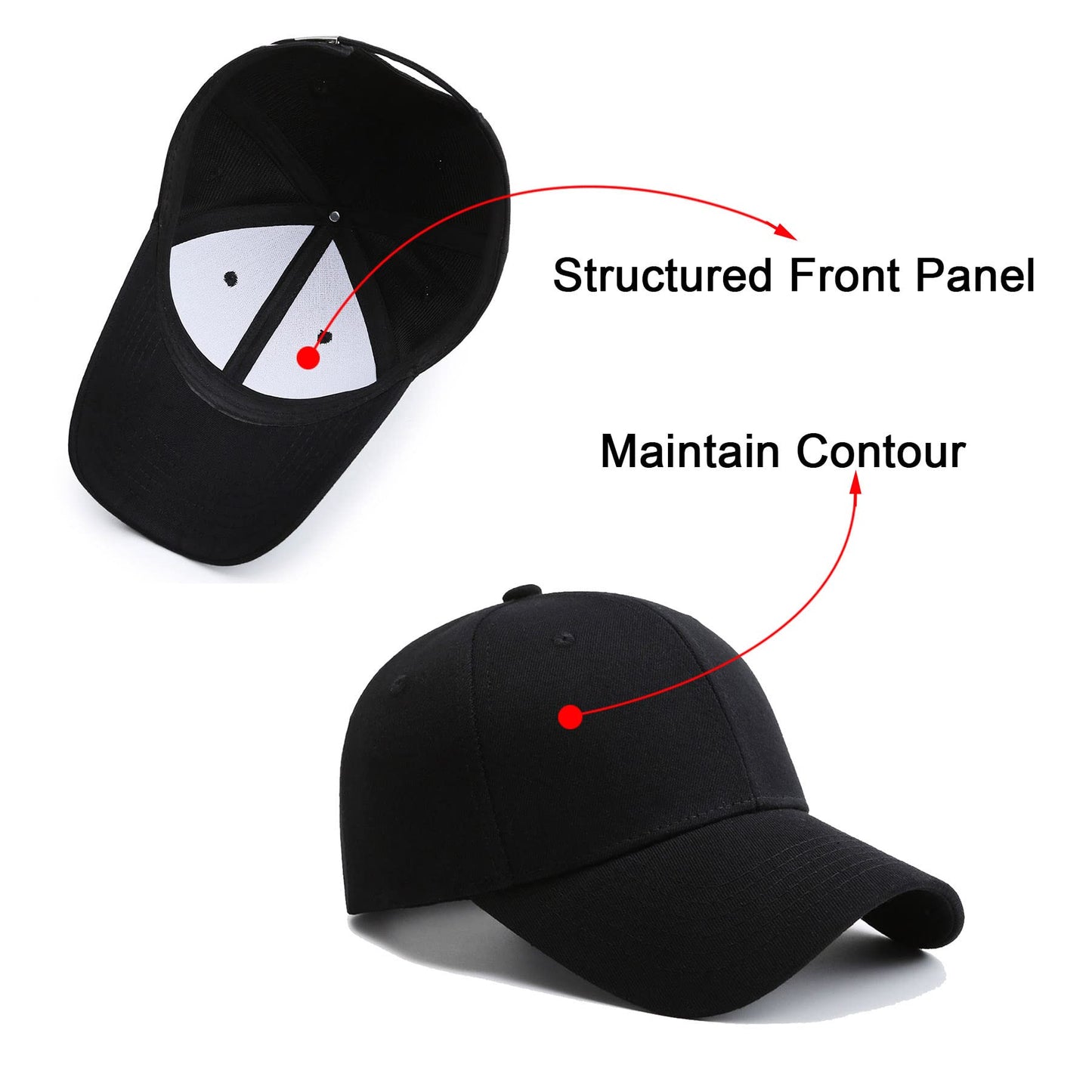 NPQQUAN Baseball Cap Structured Front Panels Golf Dad Trucker Hats for Men Women Black