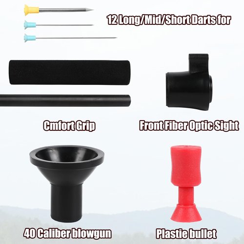 Blow Dart Gun 48" .40 Caliber Blowgun for Hunting Kit with 12 Long/Mid/Short Darts, Blow Gun with Darts, with Sling, Tactical Grip and Optic Sight, Blow Darts