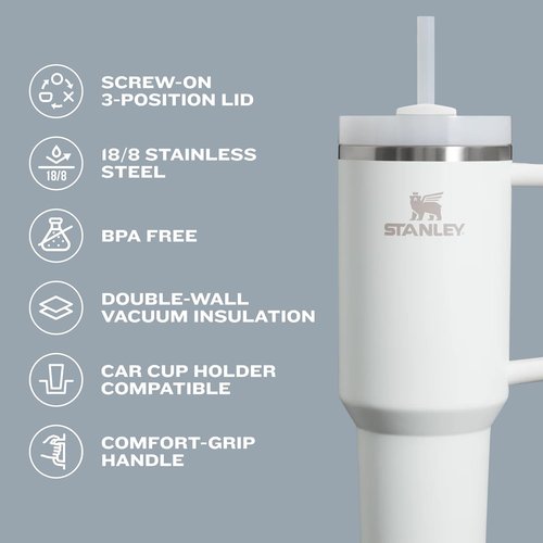 Stanley Quencher H2.0 Tumbler with Handle and Straw 40 oz | Flowstate 3-Position Lid | Cup Holder Compatible for Travel | Insulated Stainless Steel Cup | BPA-Free | Pistachio