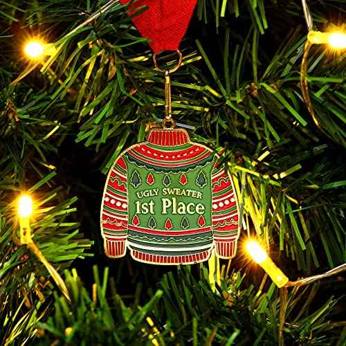 Haull Christmas Ugly Sweater Award Medals 2025, 1st 2nd 3rd Place Ugly Sweater Contest Trophy Prizes Necklace Jewelry for Holidays Christmas Tree Ornament Xmas Party Decorations Supplies