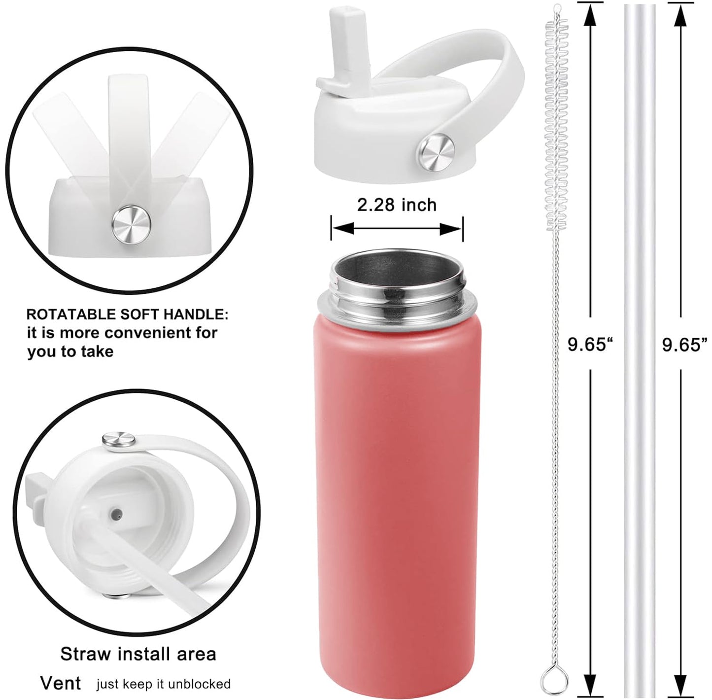 LLCJYYCY Straw Lid for Hydro Flask,Lids with Straw for Wide Mouth Hydroflask 20 32 40 oz,Flexible Handle Replacement Lid for Sports Water Bottles,BPA Free(2PCS White)