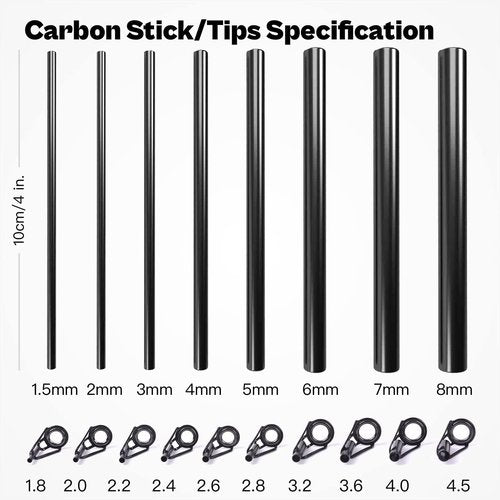 Fishing Rod Repair Kit Complete,Full Supplies with Glue for Broken Fishing Pole and Tip Repair with Carbon Fiber Sticks,Tips and Rod Building Epoxy Resin Finish