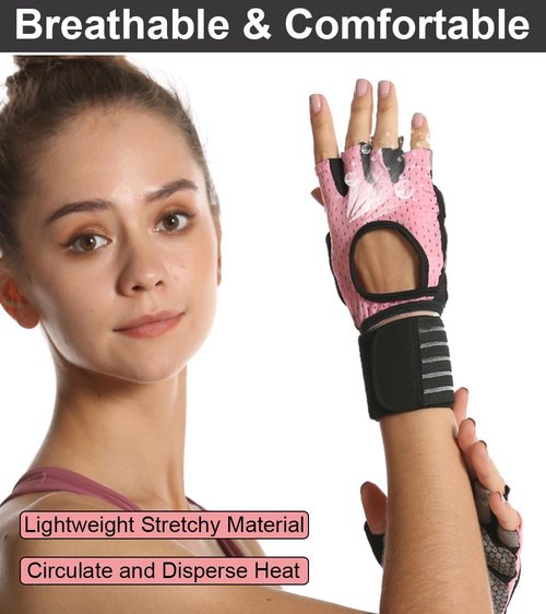 SUJAYU Workout Gloves for Men Workout Gloves Women, Wristband Weight Lifting Glove Breathable, Silicone Anti-Slip Weightlifting Glove Gym Accessories (Black, Medium)
