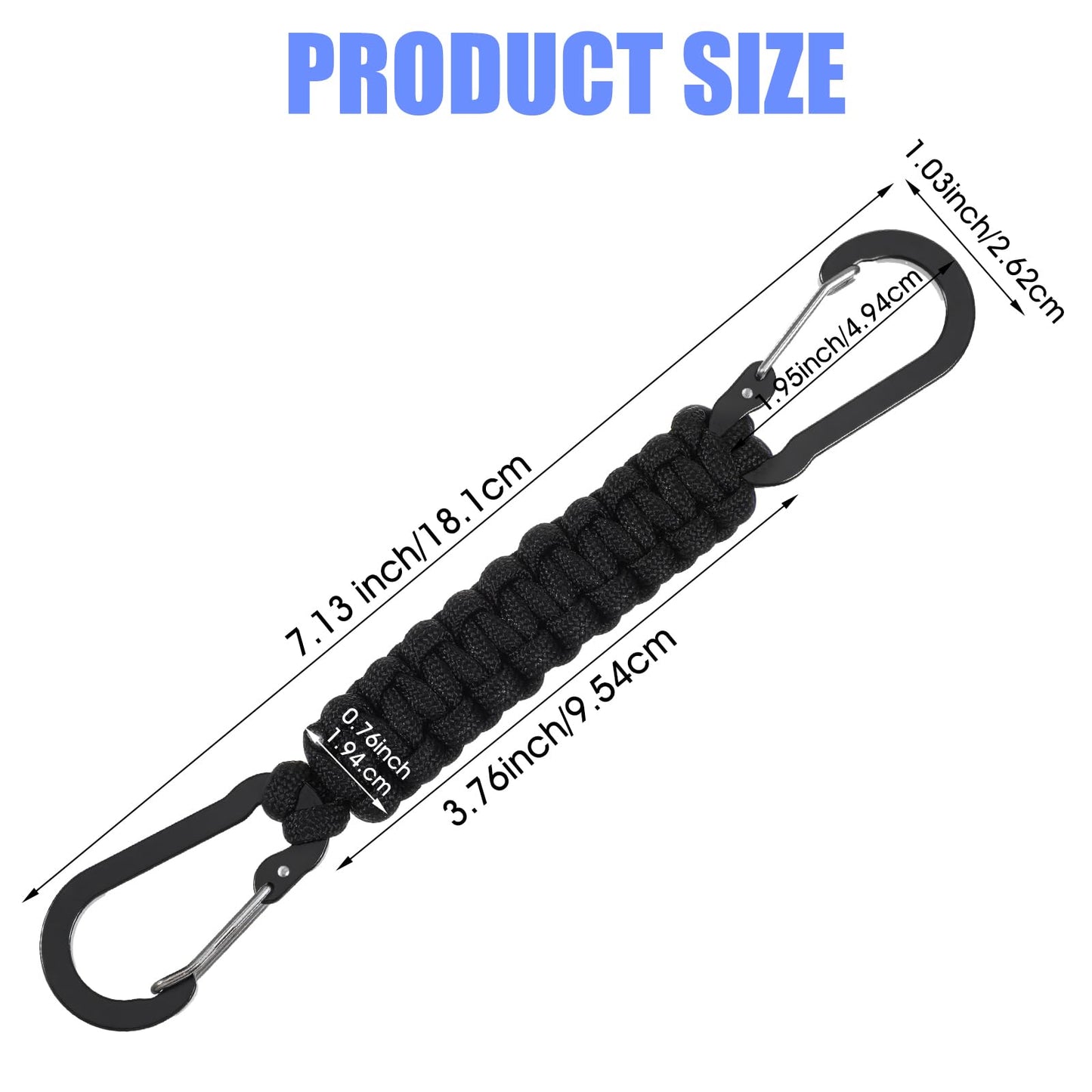 4 Pcs Paracord Keychain with Carabiner Clips, Heavy Duty Small Carabiner Keychain Clip with Strap for Outdoor Hiking, Camping, Fishing, Key Organization