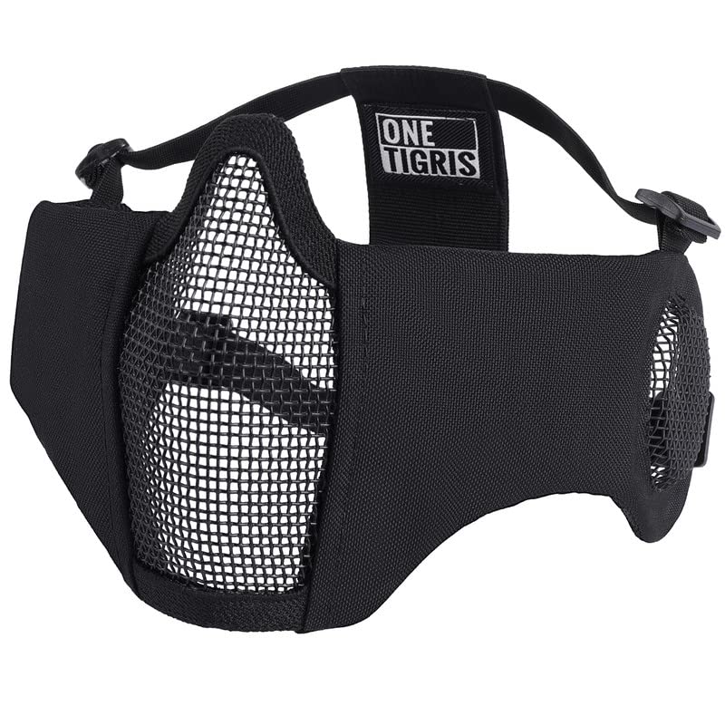 Foldable Steel Mesh Airsoft Mask with Ear Protection - Black