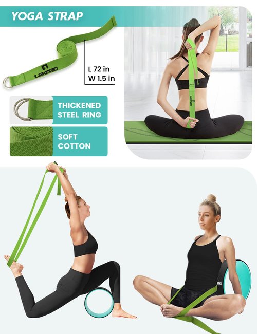 Yoga Wheel Set 9 in 1, Yoga Starter Kit for Beginner, Back Roller for Pain Relief & Deep Tissue Massage, Stretching, Improving Backbends, Size 13''