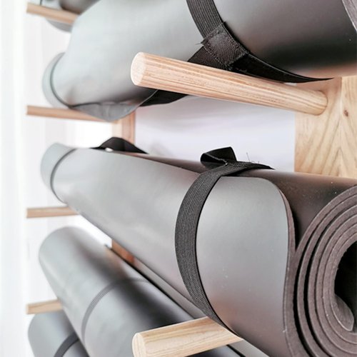 9-Layer Wooden Foam Roller Storage Rack Large Wall Mounted Yoga Mat Holder Gym Organization Shelf Home Gym Studio Yoga Display Holder for Yoga Studio, gym, Home, School