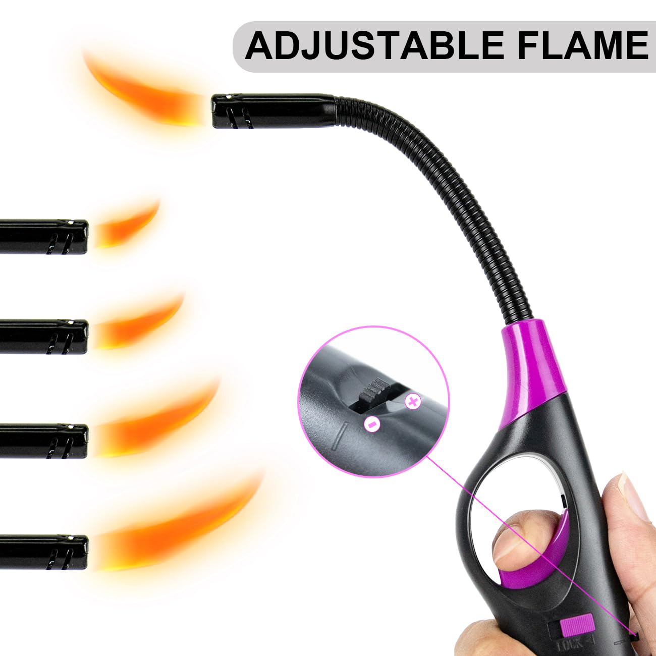 Refillable Butane Lighters, 4 Pack Long Lighters for Candle, Multiple-Purpose Lighter Pack for Camping Fireplace Party BBQ Grill Candle Lighter（Fuel Included）