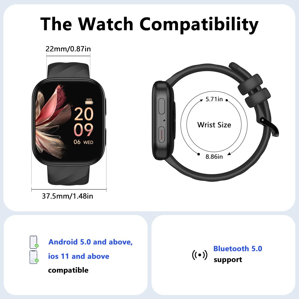 FITVII Health & Fitness Tracker (Answer/Make Calls), Smart Watch with 24/7 Heart Rate and Blood Pressure, Sleep Tracking, Blood Oxygen Monitor, 120+ Sport Modes Activity Tracker for Women Men