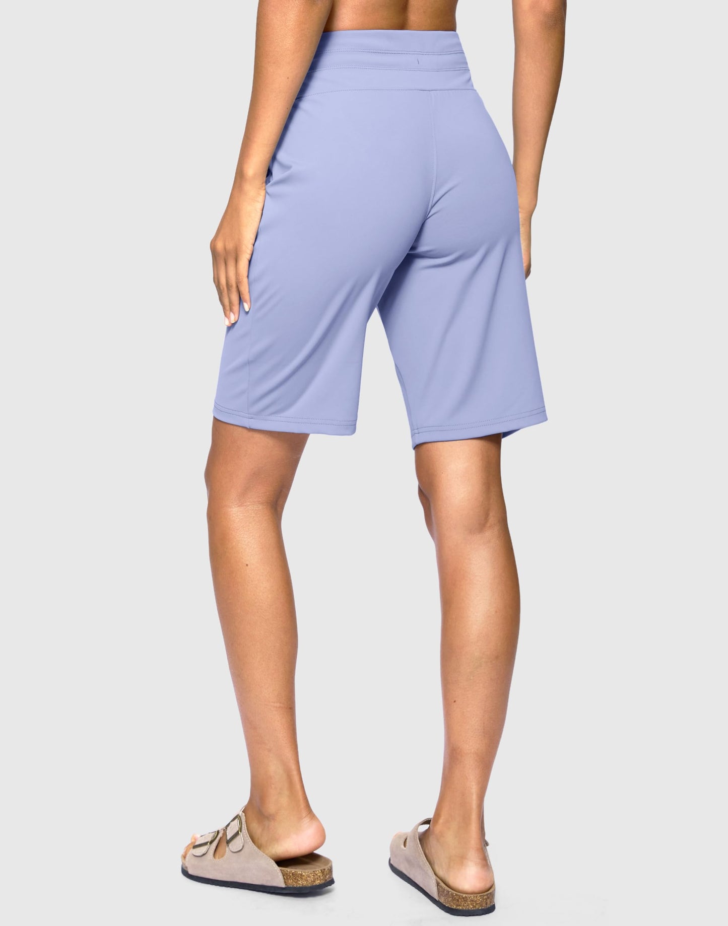 SANTINY Women's Bermuda Long Shorts with Pockets Drawstring High Waisted Athletic Knee Length Shorts for Women Walking Casual Workout (Lavender_L)