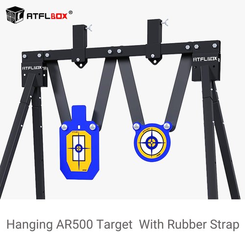 ATFLBOX AR500 Steel Target for Shooting Stand System Set, 63 Inch Adjustable Height, 3/8 Inch Thick Silhouette and Gong Targets, 10pcs Paper Targets and Target Holder Expansion Kit