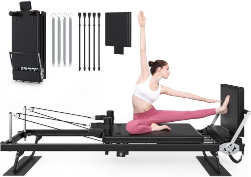 Foldable Pilates Reformer, 91“ Long Pilates Machine for Home Use, Adjustable Resistance Up to 182LBS, Jumpboard Included, Up to 400lbs Weight Capacity, Compact Workout Equipment for Full-Body Training