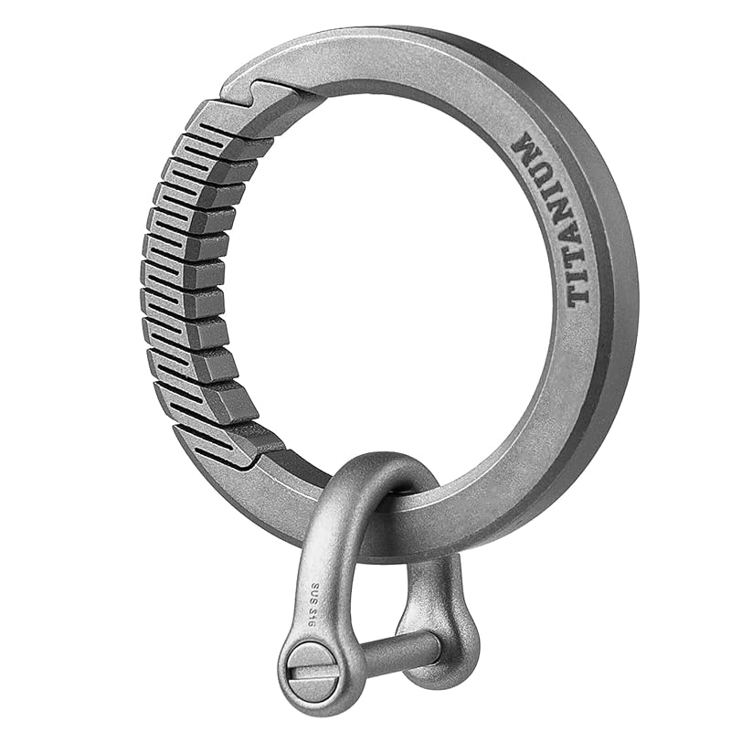 TISUR Titanium Carabiner Key Ring Clip, Gray Round Variation