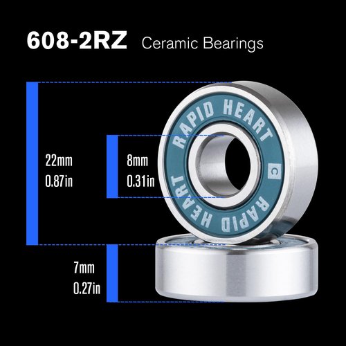 Rapid Heart 8 Pack 608 2RS Precision Ceramic Blue Bearings. 40+ Seconds Spin Test. for Skateboards, Longboards, Inline & Roller Skates. Premium Quality, Affordable Price,High-Performance Alternative.