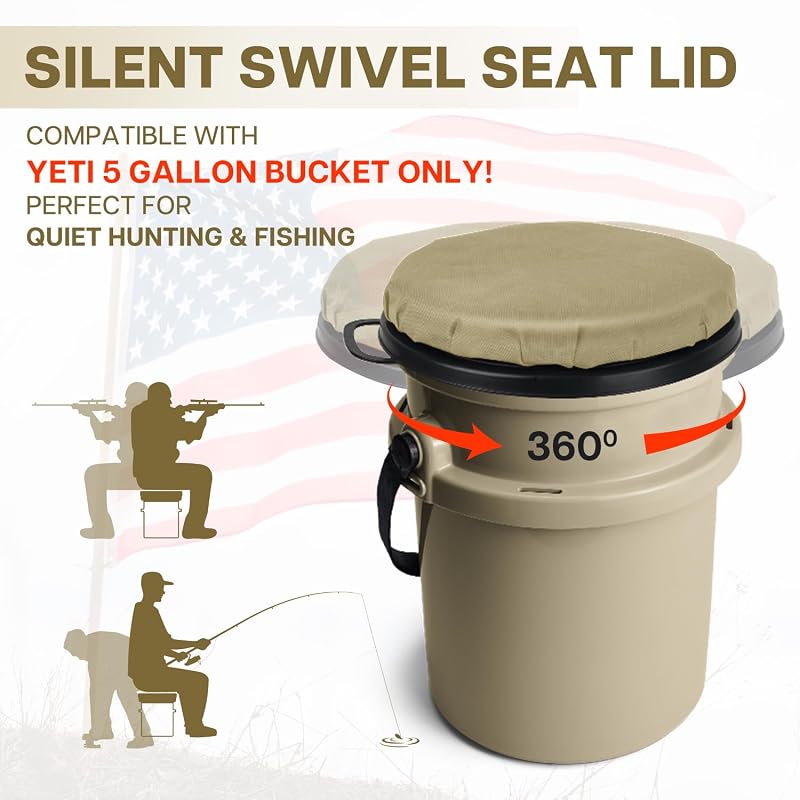 Tan 5 Gallon YETI Bucket Seat Lid - 360° Swivel Cushion for Fishing & Hunting
