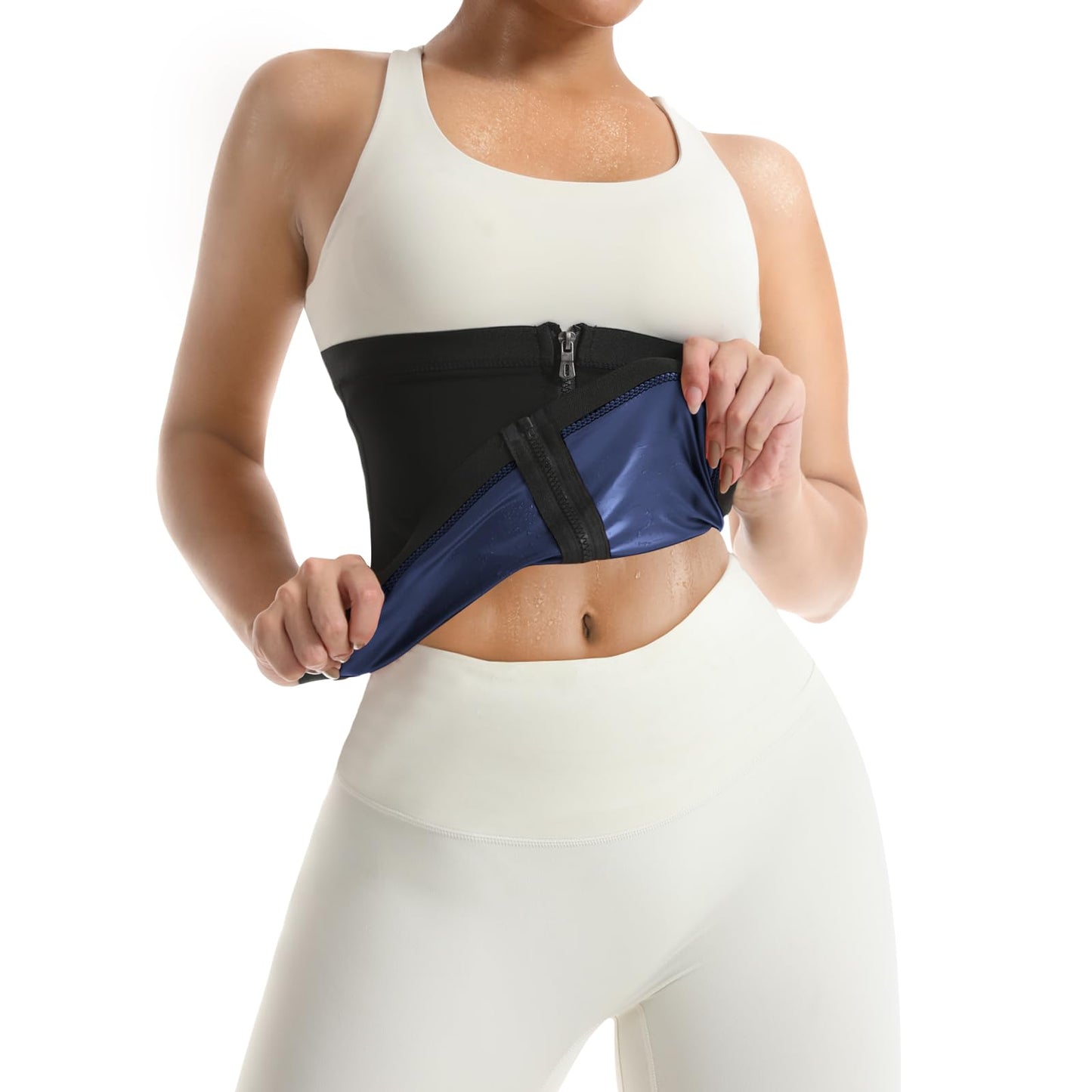 JBT Waist Trimmer for Women, Belly Fat Shaper Band Sweat Sauna Suit for Lower Belly and Workout Thermo Slimming Exercise Gear (Blue, Large)
