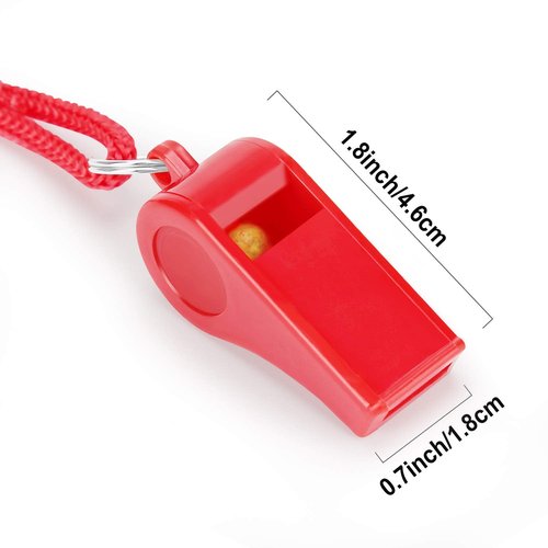 Fya 12PCS Red Emergency Whistle with Lanyard, Super Loud Plastic Whistles Bulk Perfect for Self-Defense, Lifeguard and Emergencies