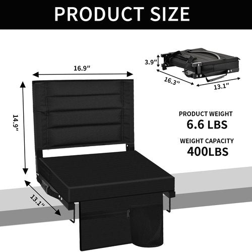 ZOTORUN Bleacher Chairs Stadium Seats Cushion with Back Support, Portable Folding Chair (1, Black)
