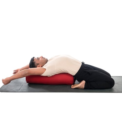 Round Yoga Bolster Maroon, Yogikuti bolster for restorative yoga, iyengar yoga bolster, supportive, handmade bolster