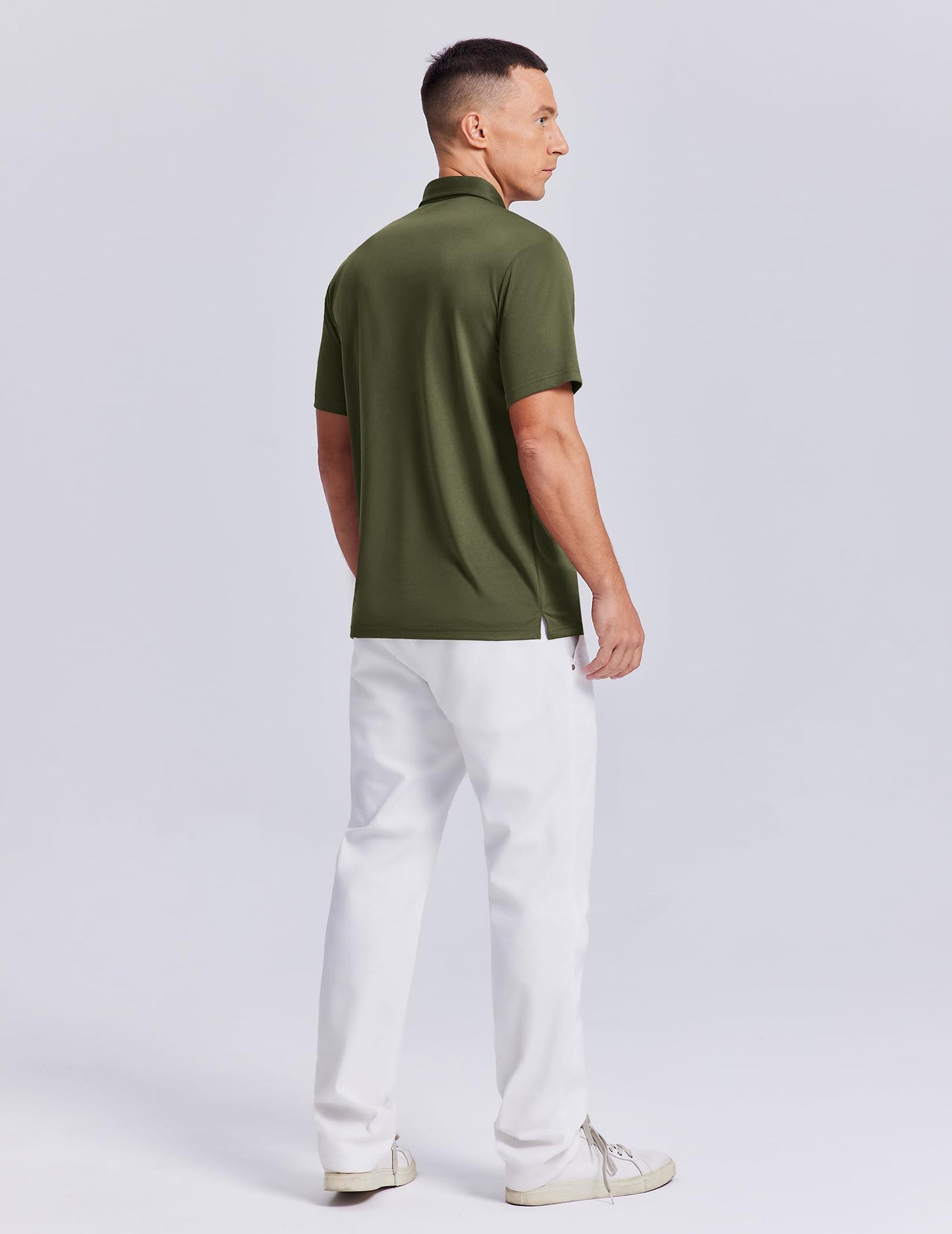 PINSPARK Mens Golf Shirt 3 Buttons Quick Dry Polo Shirts for Men Short Sleeve Casual Stylish Collared Polo Shirts Army Green