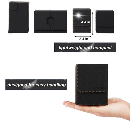 Venssu MTG Deck Box for Commander Display,Card Deck Box Fits 100 Double Sleeved Cards, TCG Card Storage with 2 Dividers and 1 Toploader (Black＆Brown)