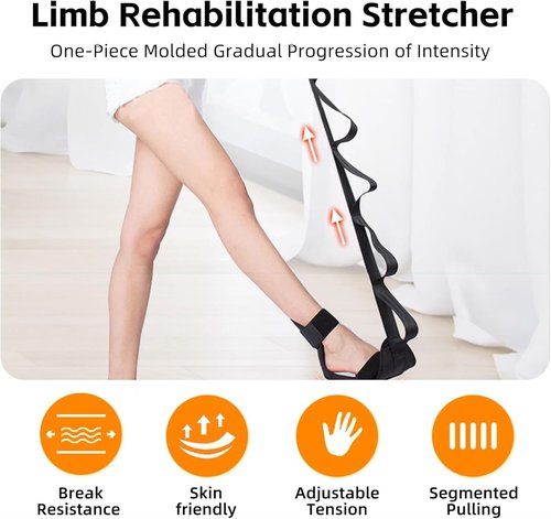 Izzila™ Stretching Strap with Loops and Detachable Foot, Yoga Belt Strap for Stretching, Foot and Calf Stretcher, Leg Stretch Strap for Flexibility (Black)
