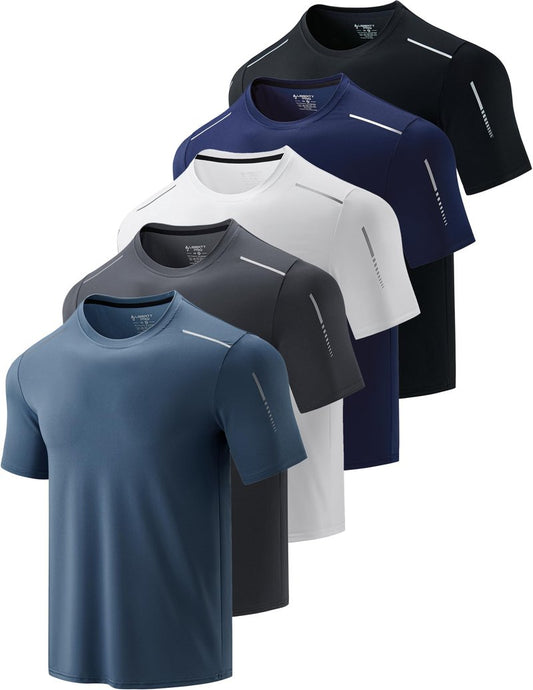 5 Pack Men’s Active Quick Dry Crew Neck T Shirts | Athletic Running Gym Workout Short Sleeve Tee Tops Bulk (Set 17, 3X-Large)