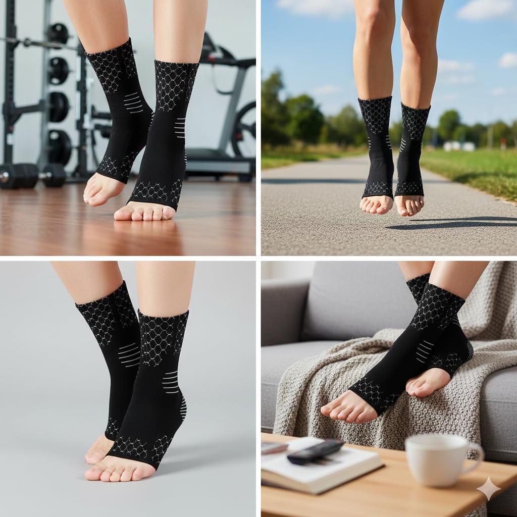 Compression Socks for Plantar Fasciitis, Achilles Tendonitis, Arthritis Relief - Ankle Brace Compression Sleeve with Foot Arch Support, Ankle Wrap for Women, Men, Swelling & Heel Pain Relief - Black (1 Pair) (Small/Medium)
