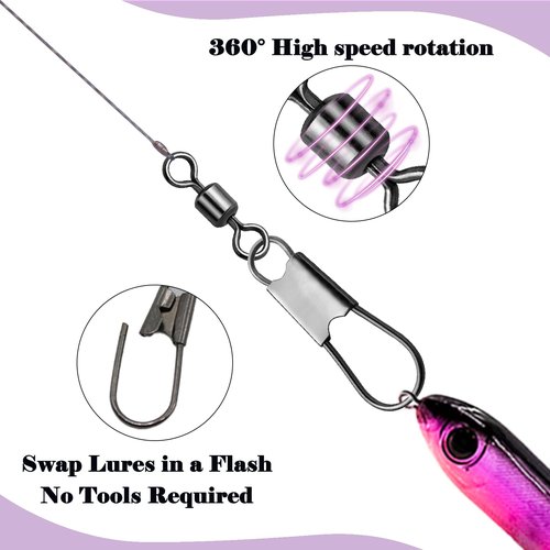Natufish Fishing Snap Swivels & Barrel Swivels - 50 Pack Stainless Steel Corrosion-Resistant Saltwater/Freshwater Swivel Clips with Safety Interlock for Fishing Lures, Leader Lines 14#