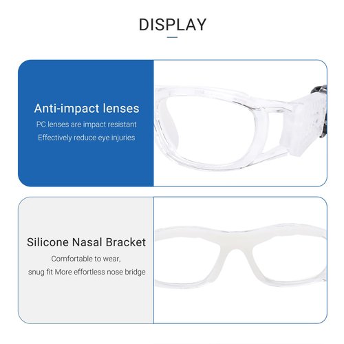 SooGree Kids Sport Goggles Basketball Dribbling Soccer Football Sports Protective Eyewear Goggles Eye Safety Glasses (G8029 Transparent frame Clear pads)