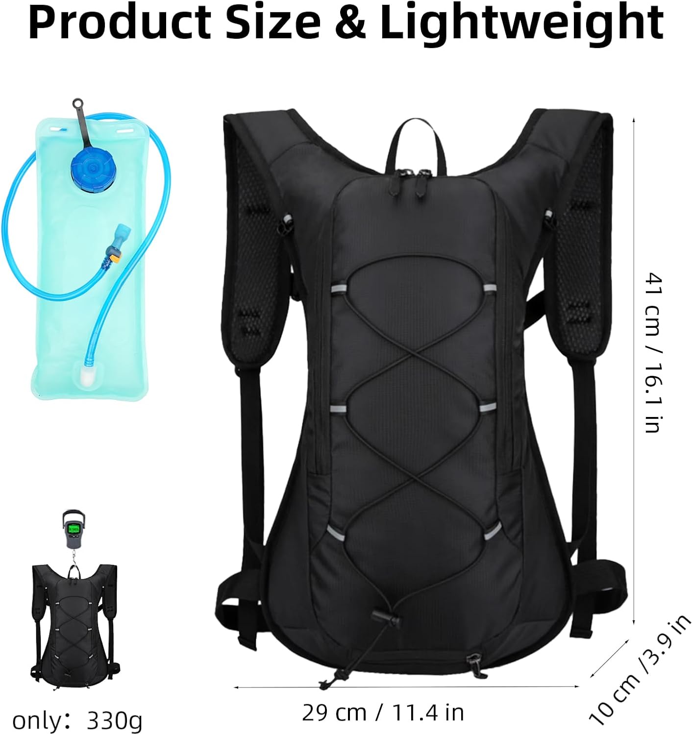 Hydration Backpack, Water Backpack with 2L Water Bladder, Hiking Backpack, Lightweight, High Flow Bite Valve Water Backpack, Hydration Pack for Biking, Running and Climbing