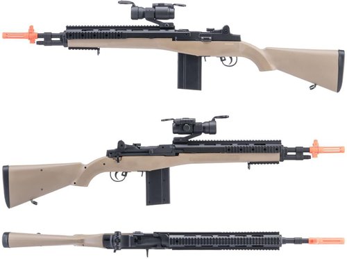 Evike Airsoft - AGM Airsoft M14 SOCOM Airsoft Spring Powered Rifle Package (Color: Tan)
