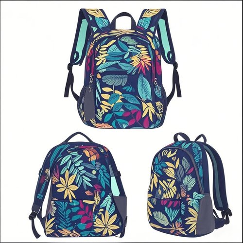 Lightweight Foldable Backpack Waterproof Nylon Travel & Hiking Bag, Spacious & Portable, Unisex (Blue Leaves)
