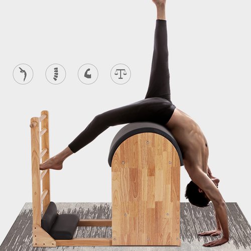 KLUFO Pilates Ladder Barrels -Pilates Wooden Ladder Barrel Home Large Equipment Yoga Training core Spine Corrector Professional 43in×25in×39in/35in