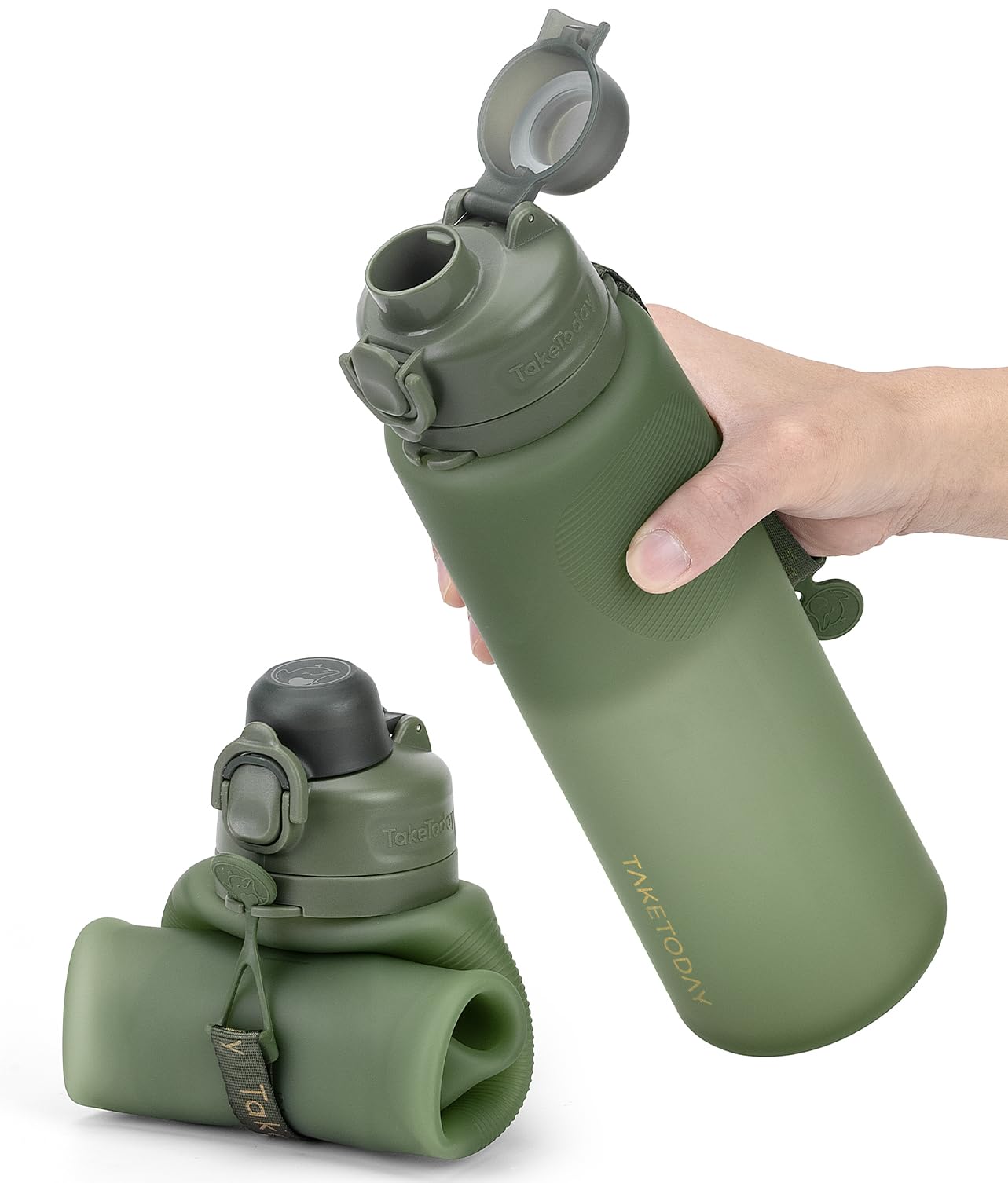 TakeToday Collapsible Water Bottles for International Travel, 32oz Green