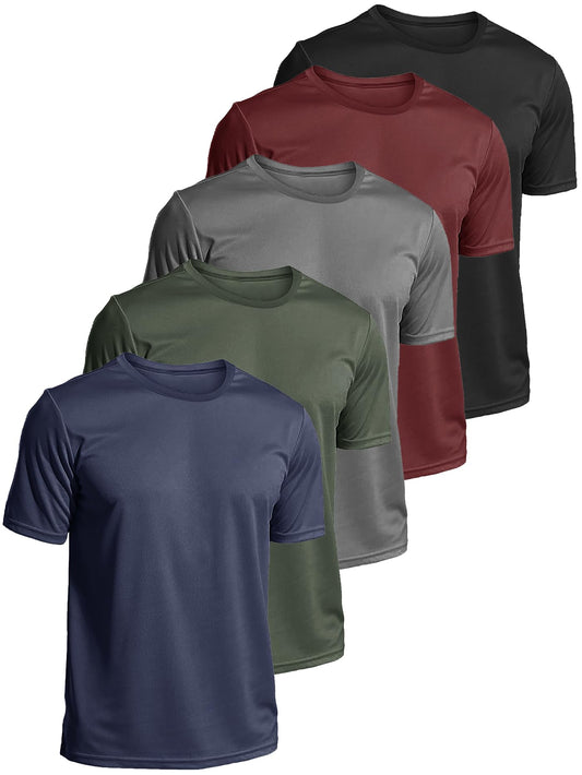 5 Pack Mens Short Sleeve Quick Dry Active Athletic T Shirt Running Gym Workout Tee Tops