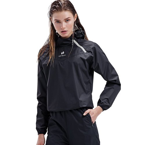 HOTSUIT Sauna Suit Women Weight Loss Boxing Gym Sweat Suits Workout Jacket, Black, L