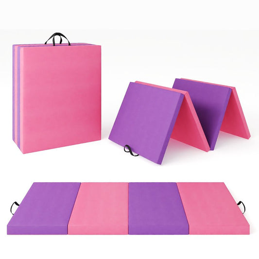 GarveeLife Folding Gymnastics Mat, Exercise Mats & Gymnastics Tumbling Mats, Thick Portable Home Gym Floor Pad for Yoga, Pilates, Aerobics & Martial Arts Training, Four Pads Folding design