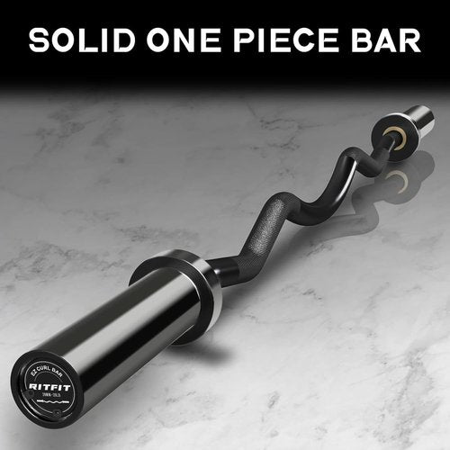RitFit 2 Inch EZ Curl Bar with Weights, 700LBS Weight Capacity Olympic Curl Barbell for Bicep, Tricep and Weight Lifting Exercises (Full Black with Collar)