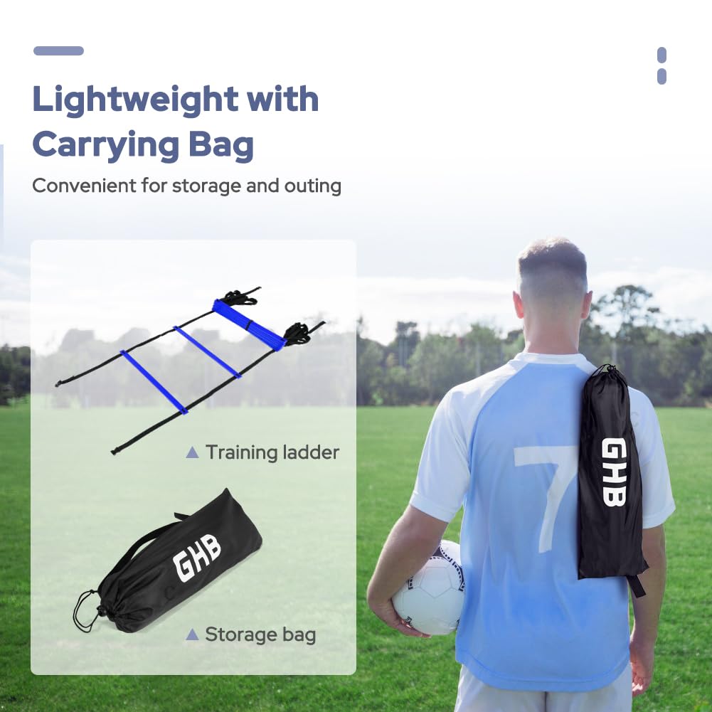 GHB Pro Agility Ladder 2 Pack Agility Training Ladder Speed 12 Rung 20ft with Carrying Bag (Blue)
