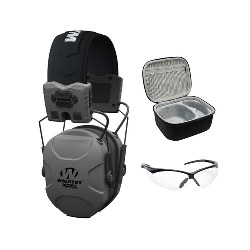Walker's XCEL 500BT Digital Electronic Muff Bundle with Shooting Glasses and Hard Case (3 Items)