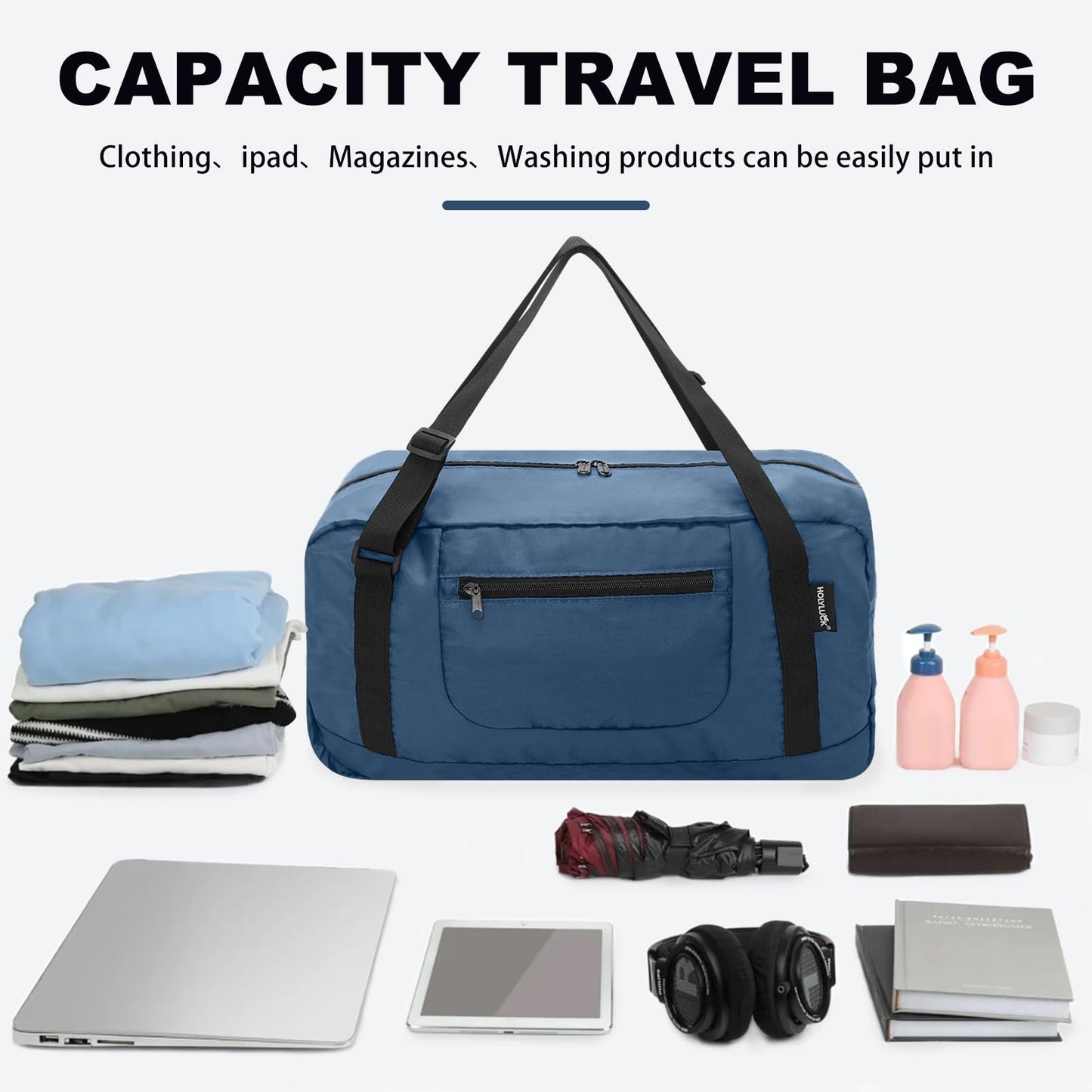Foldable Travel Duffel Bag for Gym Sports Lightweight Water Repellent & Tear Resistant-black One_Size