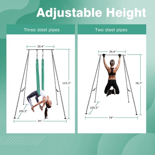 Adjustable Height Aerial Yoga Frame with Yoga Hammock, 18 FT/33 FT Aerial Silk, 550 lbs Max Capacity (FRUIT GREEN, 18FT Aerial Silk)