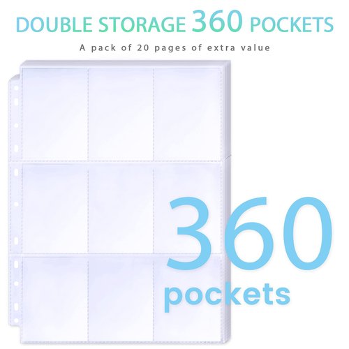 360 Pockets Binder Sleeves Double-Sided 9 Pocket Trading Pages for 3 Ring Binder, Clear Plastic Sleeves for Sport Cards, Business Cards, Game Cards, Photos