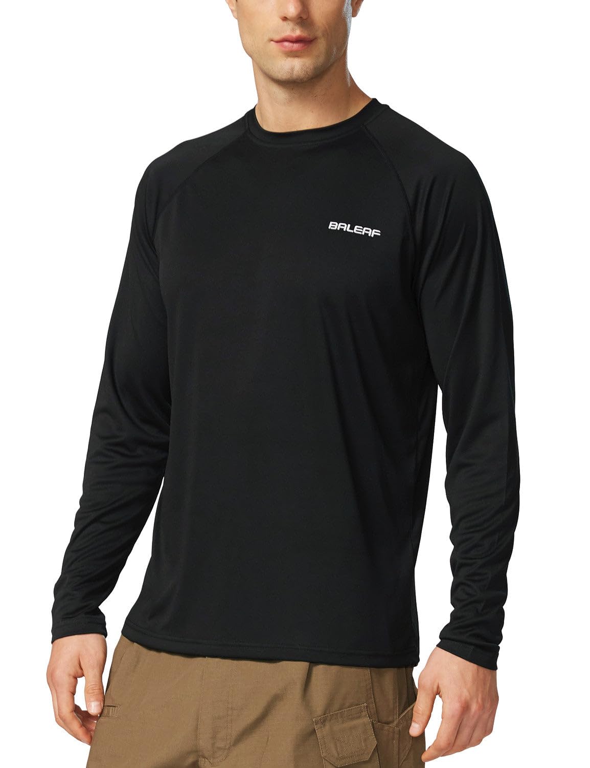 baleaf Mens UPF 50+ Sun Protection Shirts Long Sleeve Rash Guard, Quick Dry 4-Way Stretch for Fishing Swimming Surfing 01-Black 2XL