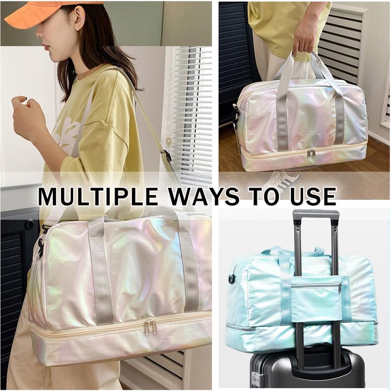 JEWYOCO Gym Bag for Women Sports Travel Duffel Bag with Toiletry Bag Weekender Overnight Carry On Bag with Shoes Compartment Wet Pocket for Women Girls Yoga Dance Tote Workout Hospital Swim Bags White