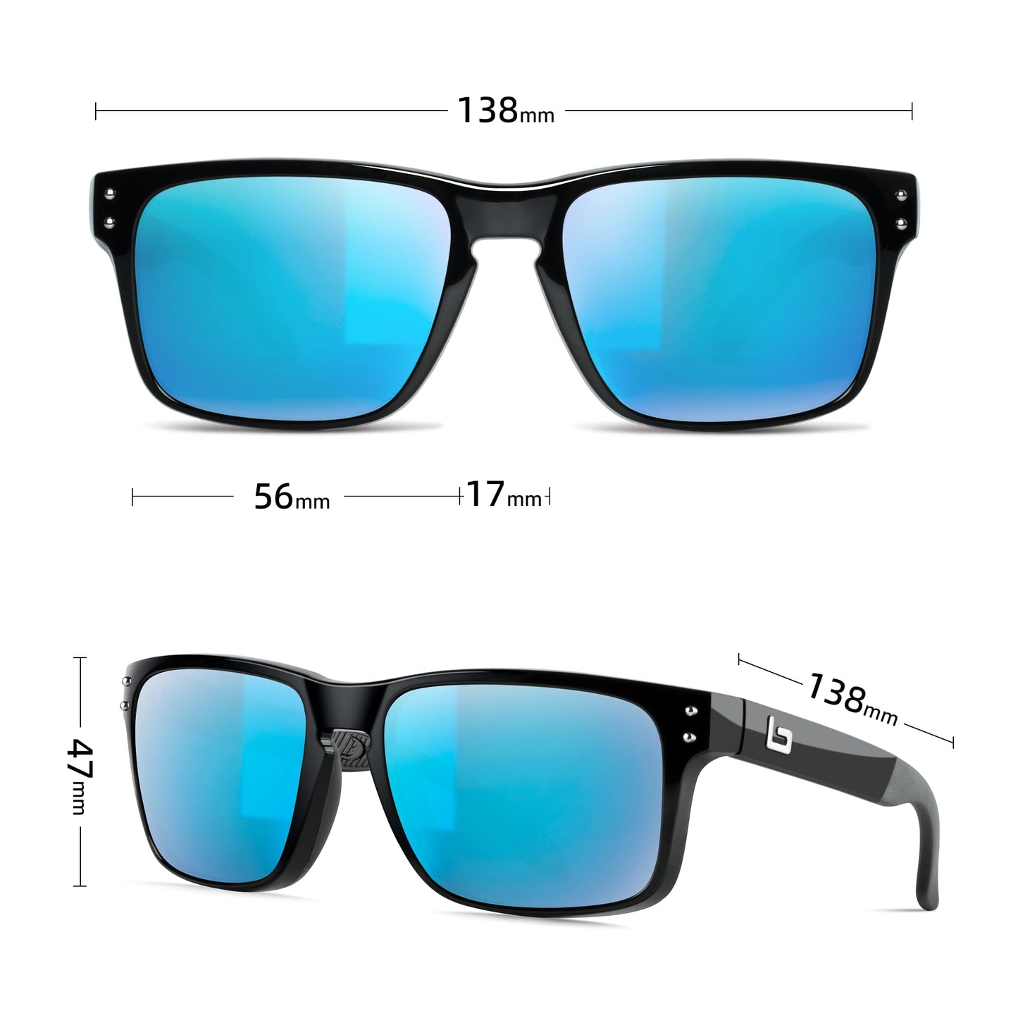 B.N.U.S Italy Made Classic Sunglasses for Men and Women Corning Real Glass Lenses with Polarized Option