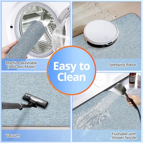 Blue Ultra-Thin Bath Mat 17x27 Inches Non-Slip Absorbent Quick Dry Rug