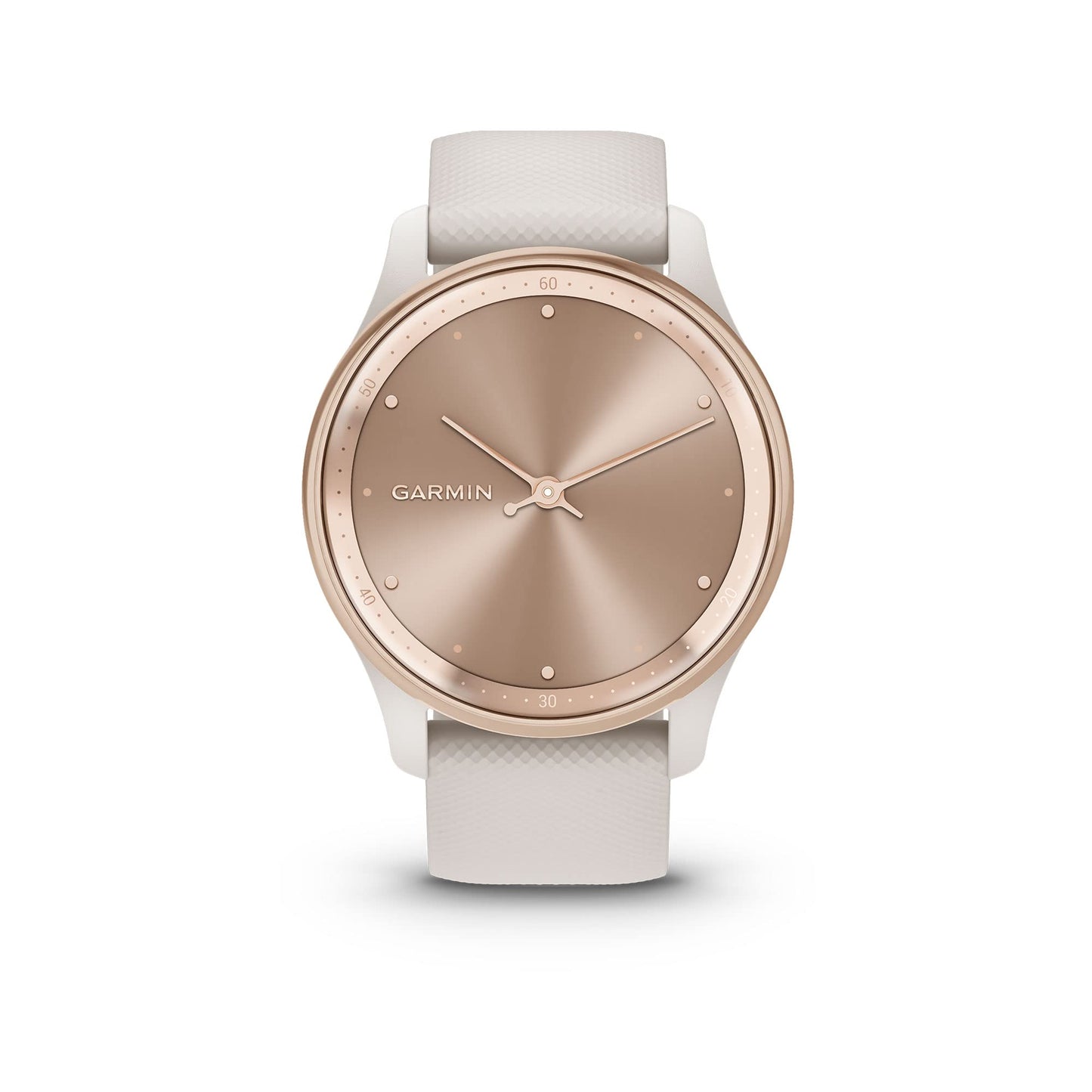 Garmin vívomove Trend, Stylish Hybrid Smartwatch, Long-Lasting Battery Life, Dynamic Watch Hands and Touchscreen Display, Peach Gold Stainless Steel Bezel with Ivory Case and Silicone Band